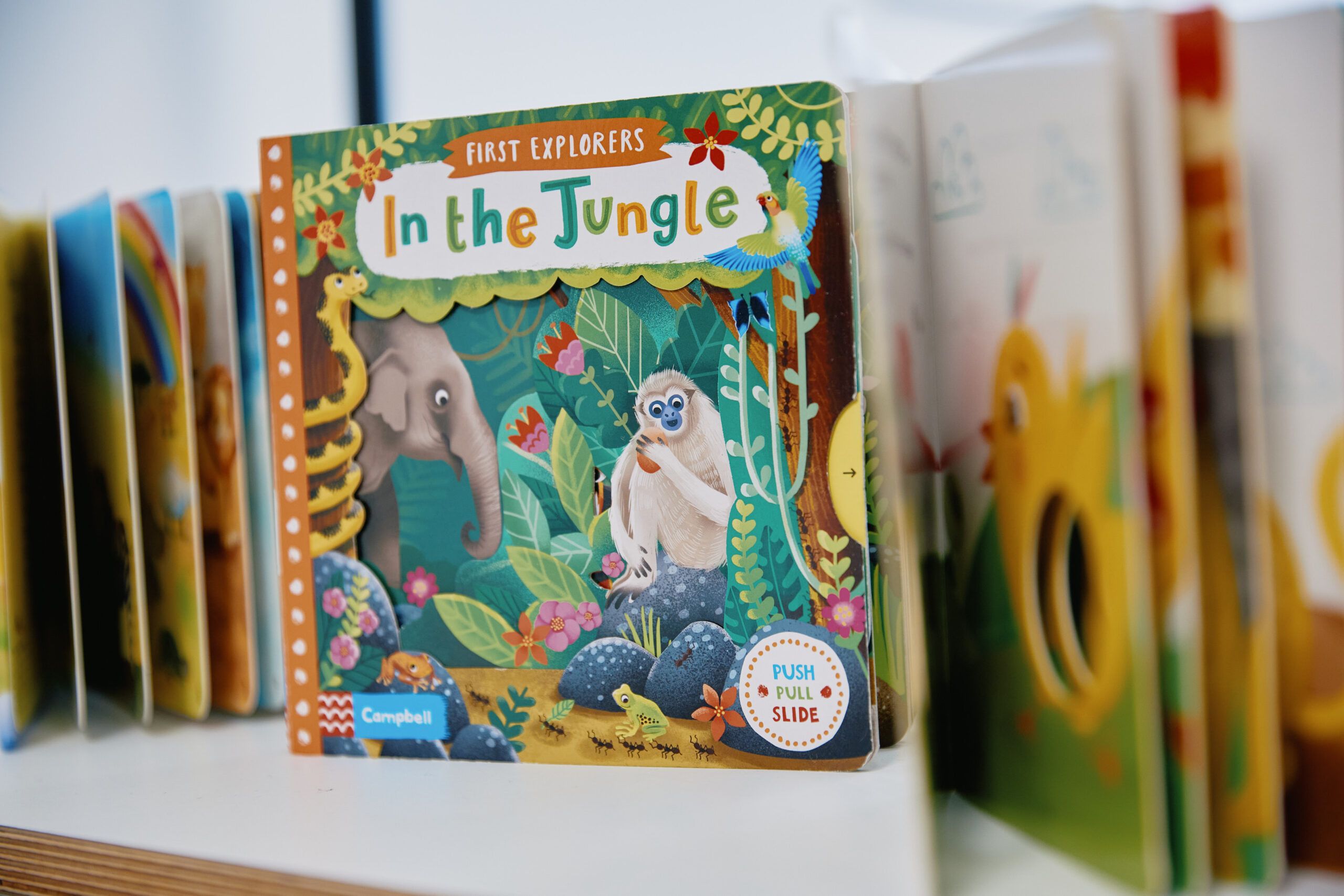 Nurture & Bloom | Close-up of some of our educational books; In The Jungle